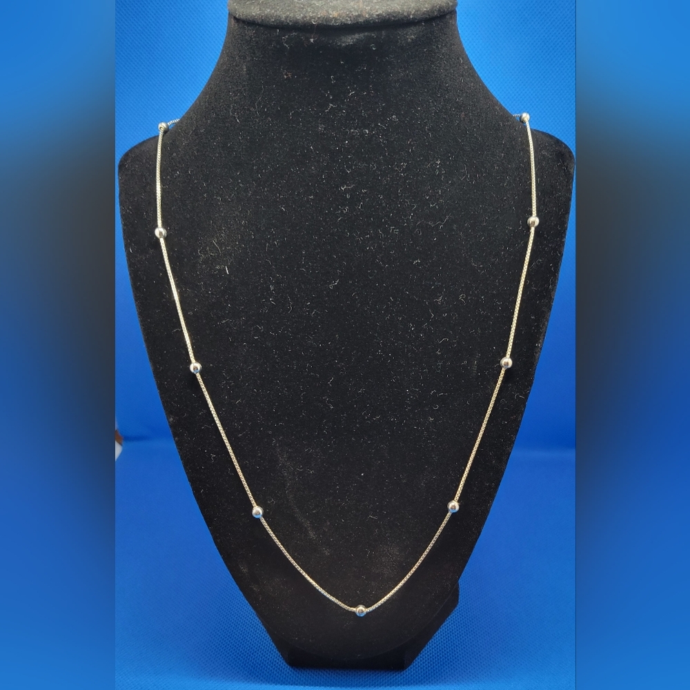 Sterling Silver Boxchain Beaded 925 Necklace